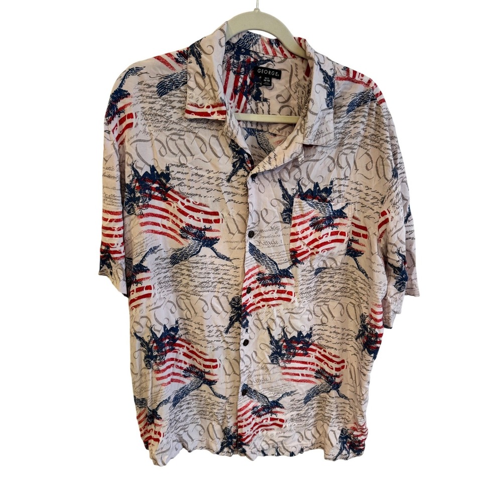 GEORGE Mens XL Patriotic Eagle‎ Flag Print Button Up Shirt
